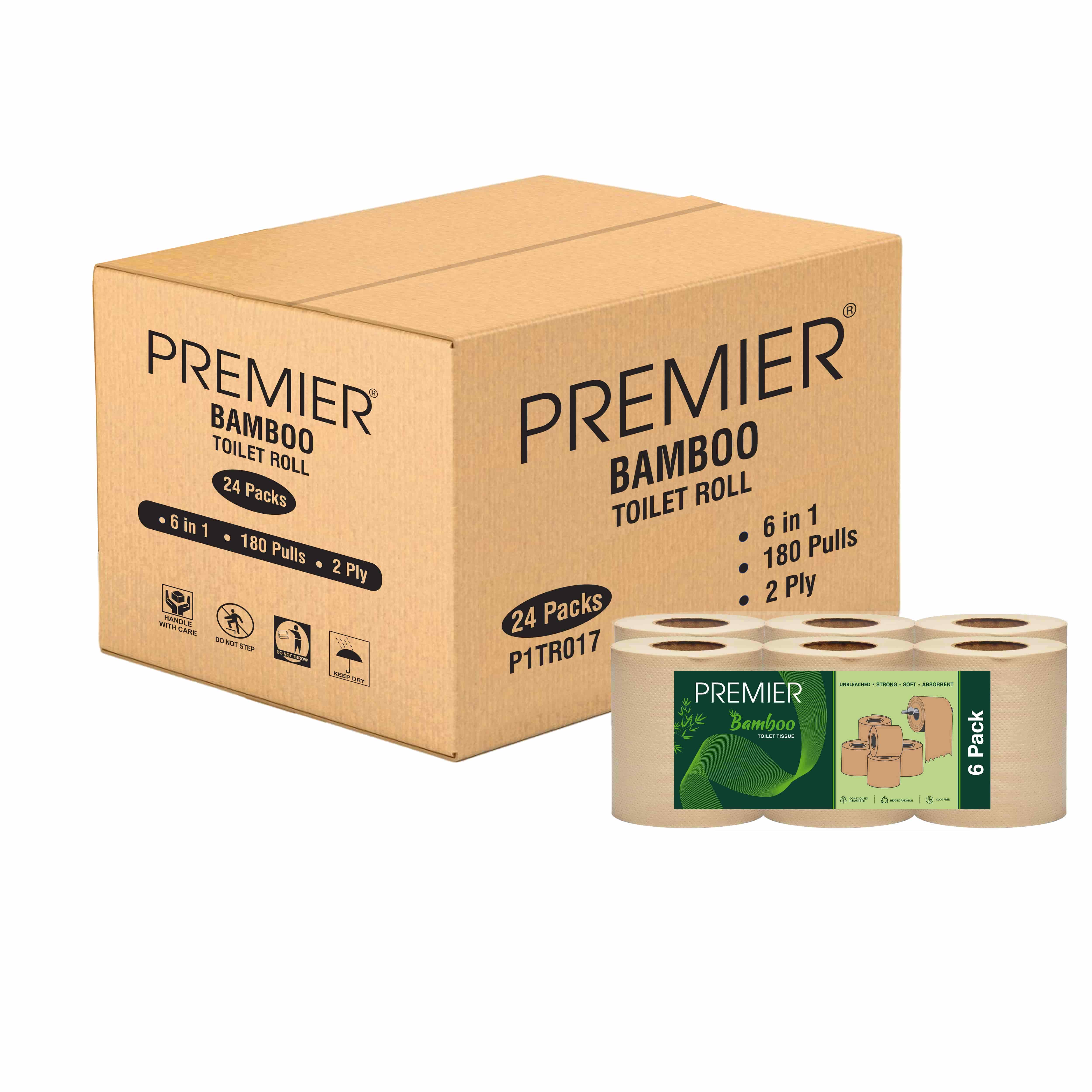 Premier Bamboo Toilet Rolls 2 ply 180 Pulls 6x1